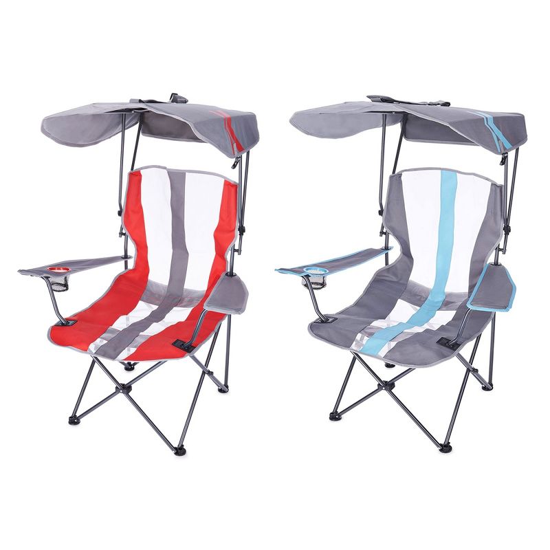 Kelsyus Premium Portable Camping Folding Outdoor Lawn Chair w/ 50+ UPF Canopy, Cup Holder, & Carry Strap, for Sports, Beach, Lake, Blue/Black (2 Pack), 1 of 7