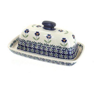 Blue Rose Polish Pottery Blue Daisy Butter Dish : Target