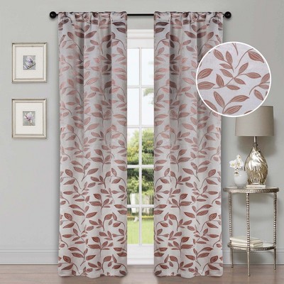 Modern Bohemian Leaves Room Darkening Semi-Blackout Curtains, Set of 2 by Blue Nile Mills