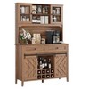 72" Farmhosue Bar Cabinet with Sliding Barn Door, Large Kitchen Buffet with Hutch Wine with Charging Station, LED Rustic Coffee Bar - 2 of 4