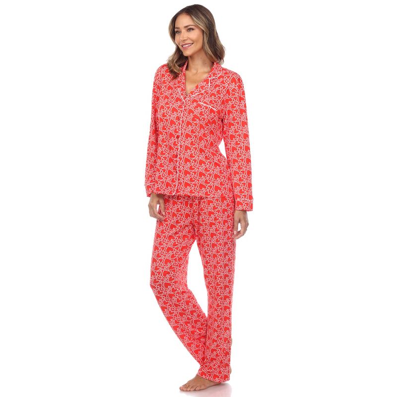 Women's Long Sleeve Heart Print Pajama Set - White Mark, 3 of 6