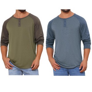 INSPIRE CHIC Men's Casual Raglan Long Sleeves Tee Shirt Henley T-Shirts 2 Packs - 1 of 4