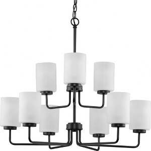 Progress Lighting, Merry Collection, 9-Light Chandelier, Brushed Nickel, Etched Glass Shades - 1 of 2
