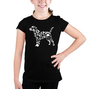 LA Pop Art Girl's Word Art T-shirt - Dog Paw Prints - 1 of 4