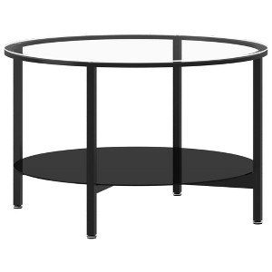 vidaXL Modern Tempered Glass Tea Table with Iron Frame - 27.6" Black and Transparent Coffee Table with 2-Tier Shelf, Versatile Side/End Table - 1 of 4