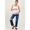 PinkBlush Navy Blue Distressed Open Knee Cropped Maternity Straight Leg Jeans - 3 of 4