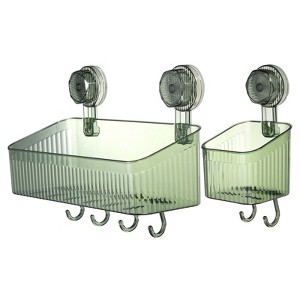 Unique Bargains Wall Mount Strong Suction Cup Shower Caddy with Hooks 2 Pcs - 1 of 4