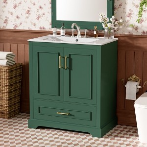 KWPZQEB Bathroom Vanity with Sink, Freestanding Vanity with 2 Doors & Divided Drawer, Floor Storage Cupboard with Storage Racks for Bathroom - 1 of 4