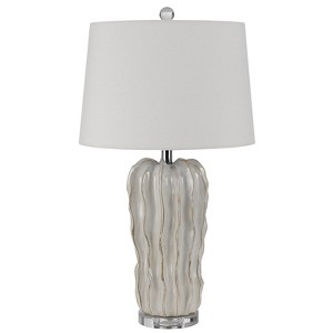 HomeRoots 28" Nickel Glass Novelty Table Lamp With White Empire Shade - 1 of 4