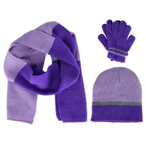 Connex Gear Girl's 8 - 16 Stripe Hat Scarf and Gloves 3 Piece Winter Set - 1 of 4