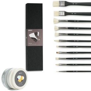 ARTIFY 11 PCS Oil Paint Brush Set | Hog Bristle Brushes with an Additional Nylon Brush, 3 Pack Include 1" & 2" White Tape & 1" Scale Masking Tape - 1 of 4