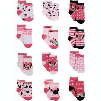 Disney Baby Girl 12 Pack Socks, Newborn Essentials for Girls (0-24M)