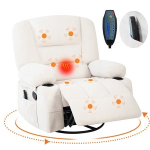 Power Massage Recliner Chair, 360° Swivel Rocker with Heat, Chenille - 1 of 4