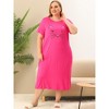 Women's Plus Size Cute Print Crew Neck Short Sleeve Split Hem Midi Sleep Shirts Lounge Nightgowns with Pockets - Agnes Orinda - 2 of 4