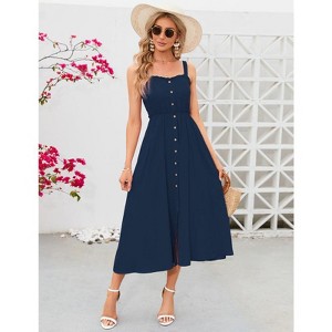 YesFashion Women's Casual Summer Dress Spaghetti Strap Button Down Sleeveless Dress A-Line Beach Swing Midi Sundress - 1 of 4