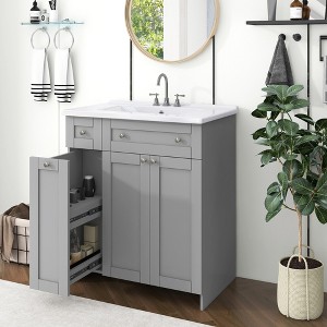 30"W Bathroom Vanity with Ceramic Sink, Bathroom Cabinet with Double-tier Drawer,Soft close Doors and Storage Cabinet,White/Black/Blue/Grey-ModernLuxe - 1 of 4