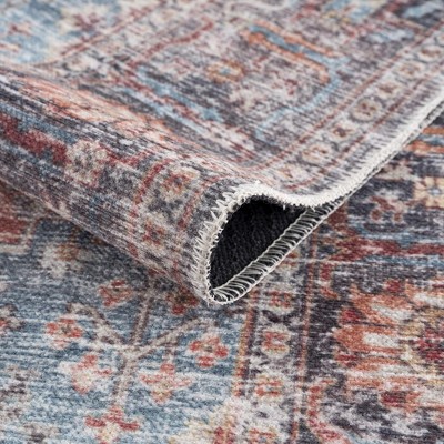 Hauteloom Light Blue and Burgundy Rectangular Polyester Area Rug
