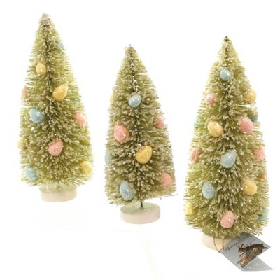 Easter 10.5" Spring Green Bottle Brush Trees Trees With Egg Decoration  -  Decorative Figurines