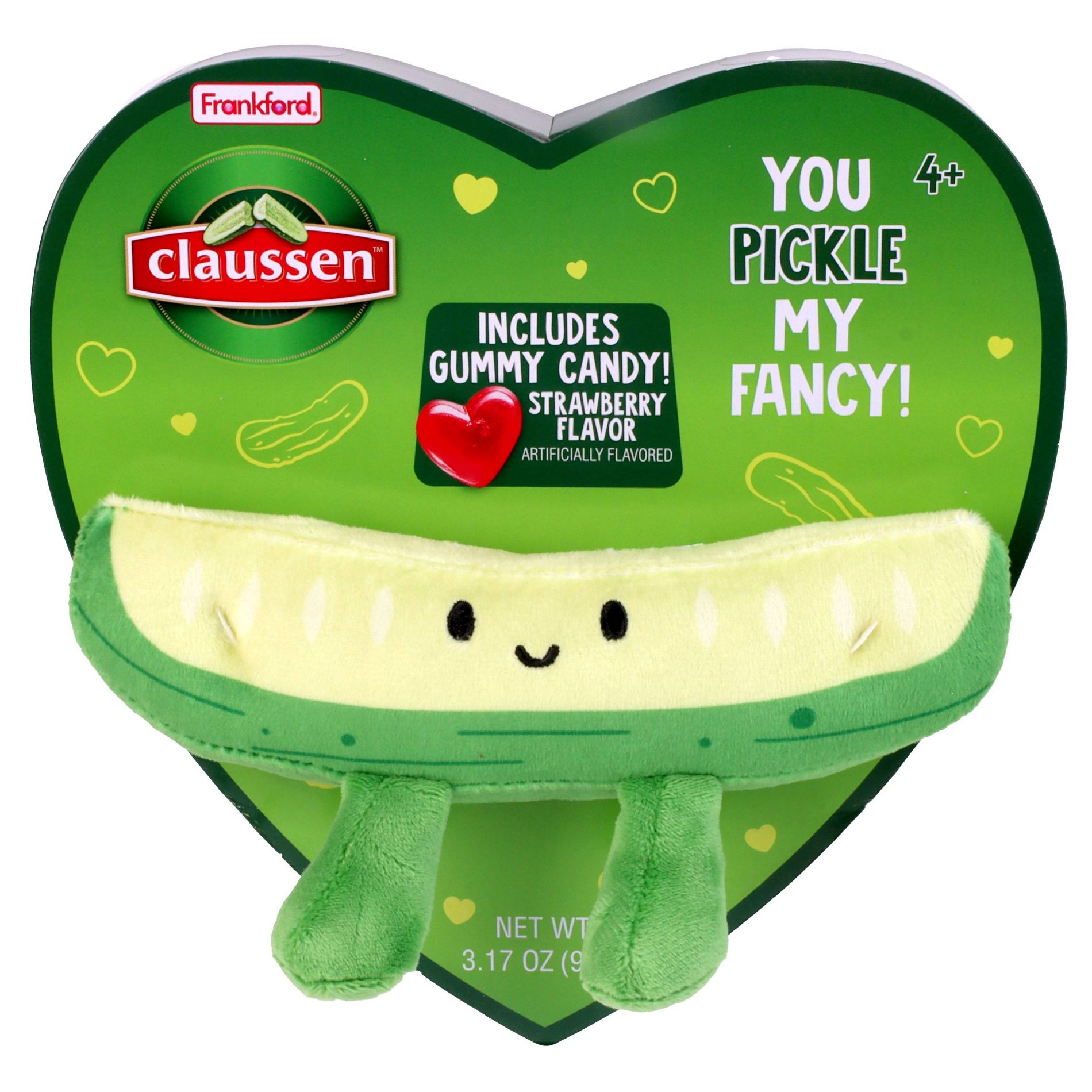 Claussen Pickle Valentine's Heart Box with Plush and Gummies Candy - 3.17oz