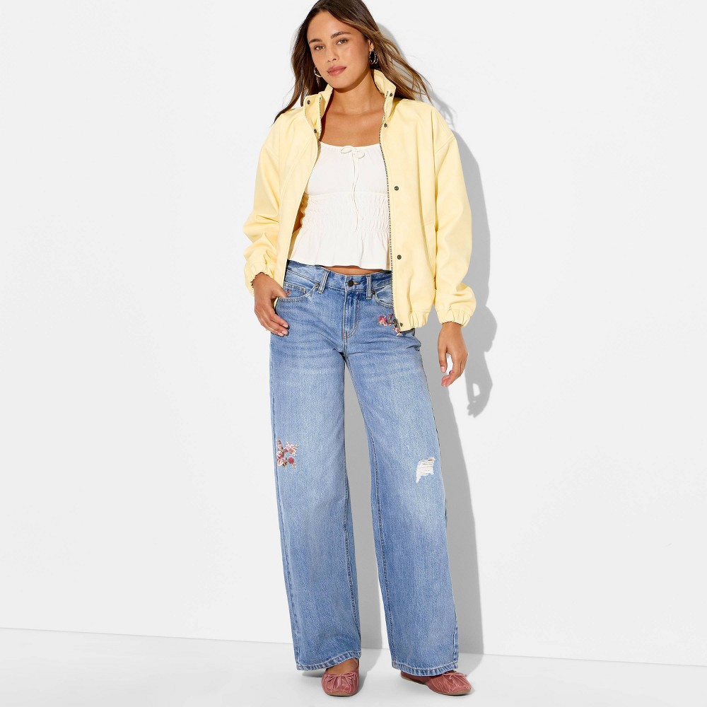 Women's Ultra Low-Rise Baggy Jeans - Wild Fable™ Medium Wash | Floral Print Waistband 8