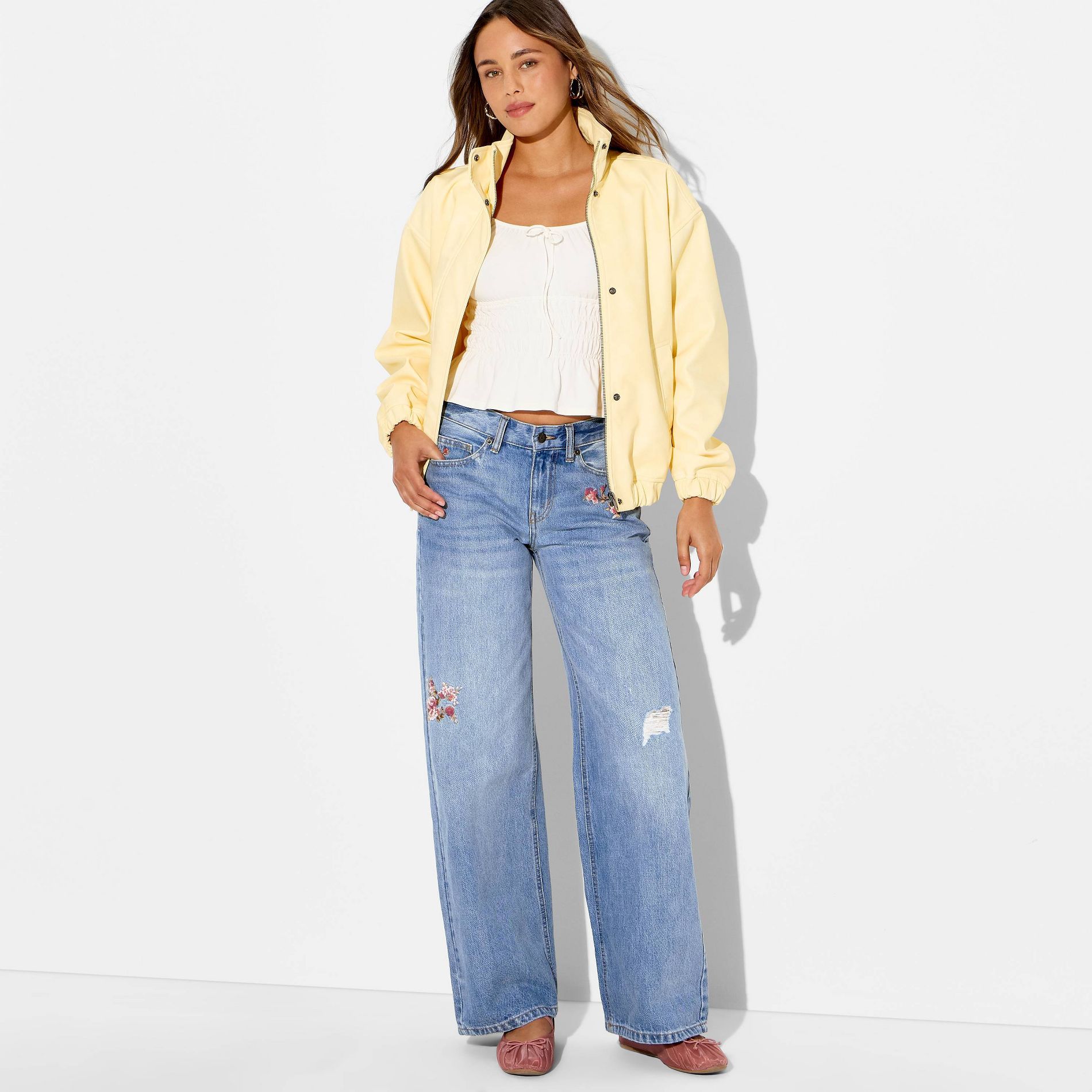 Women's Ultra Low-Rise Straight Leg Jeans - Wild Fable™ Medium Wash | Floral Print Waistband