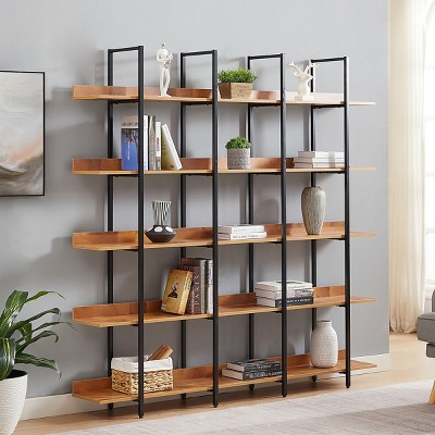 70.9" Freestanding Storage Bookshelf,5-Tier Open Bookcase with Shelves and Metal Frame,Vintage Industrial Style Living Room Shelf-Baofuwish