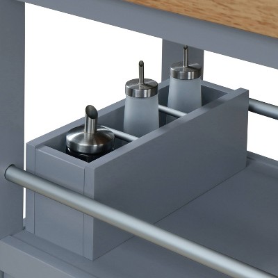 Gray Wood Butcher Block Kitchen Cart with Storage