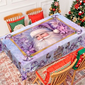Christmas Tablecloth with Santa, Reindeer and Snowman Designs, Dustproof Dining Table Cover for Festive Holiday Decor - 1 of 4