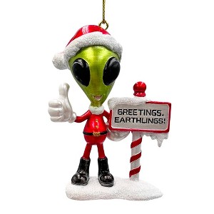 Greetings Earthlings Alien Ornament, Unique UFO Christmas Decor| OrnamentallyYou - 1 of 4