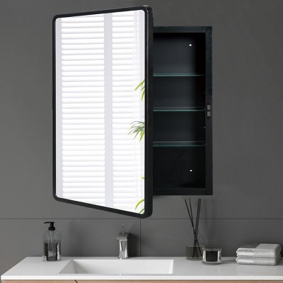 Black recessed medicine cabinet with mirror,Rectangle Metal Framed Wall mount,Recessed Mirror Cabinet,bathroom mirror cabinet-The Pop Home