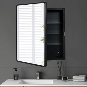 Black recessed medicine cabinet with mirror,Rectangle Metal Framed Wall mount,Recessed Mirror Cabinet,bathroom mirror cabinet-The Pop Home - 1 of 4
