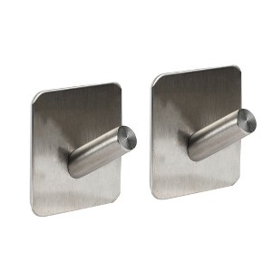 Unique Bargains Bathroom Adhesive Hooks Silver Tone 2 Pcs - 1 of 4