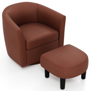Costway Swivel Barrel Chair with Ottoman Footrest Curved Backrest & Armrests Living Room Creamy White/Gray/Brown - 1 of 4
