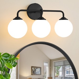 POWLIG 18.89-in 3-Light Black Bathroom Vanity Lighting with Milk White Glass Globe Shades - 1 of 4