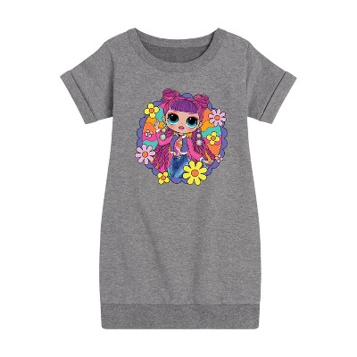 Girls' - LOL Surprise! - Skater Chick w/ Flowers Graphic Short Sleeve Fleece Dress