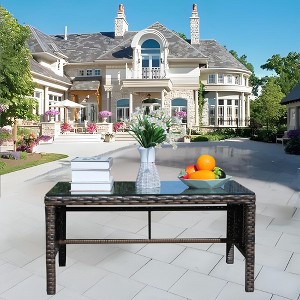 ACEPANO Outdoor Rectangle Accent Coffee Table Furniture With Clear Tempered Glass-Brown - 1 of 4
