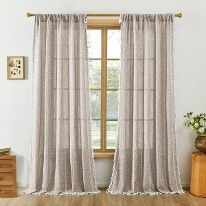 Deconovo Boho Sheer Curtain with Tassels & Embroidery 1 Panel - 1 of 4
