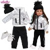 Sophia’s Silver Metallic Jacket, Black Side Stripe Joggers, Sneakers, & Hat for 18” Dolls, Silver/Black - 2 of 4