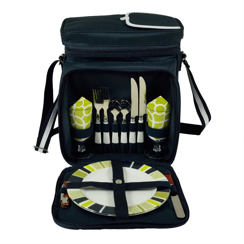 Picnic at Ascot Insulated Picnic Basket/Cooler Fully Equipped with Service for 2 - Trellis Green, 2 of 3