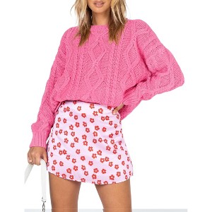 Casual Women Long Sleeve Sweater Fall Ribbed Knit Pullover Loose Crewneck Cable Sweater Jumper Tops - 1 of 4