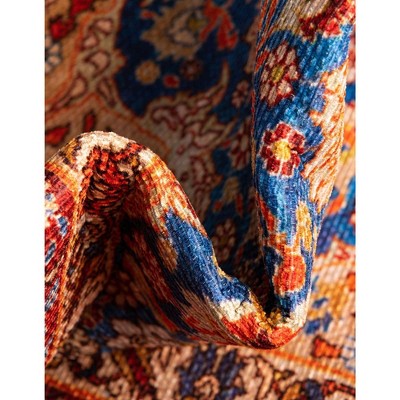 Navy Blue and Red Round Chenille Medallion Rug