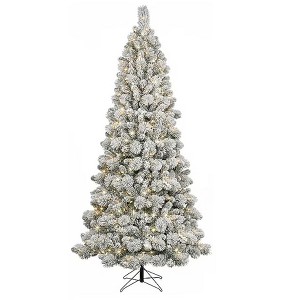 GE 7.5FT Pre-lit LED Flocked Laurel Pine Artificial Christmas Tree with Warm White Lights - 1 of 4