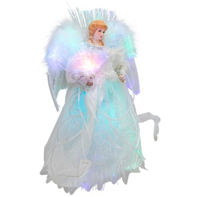 12" White Fiber Optic Angel Christmas Tree Topper with Dove