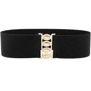 INSPIRE CHIC Women's Golden Interlock Buckle Stretchy Vintage Elastic Waist Belts 1 Pc - 1 of 4