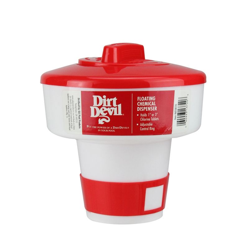Pool Central Dirt Devil Floating Swimming Pool Chlorine Dispenser 7" - Red/White, 1 of 4