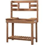 Yaheetech Potting Bench Table with Display Rack/ Storage Shelf/ Hanger, Brown