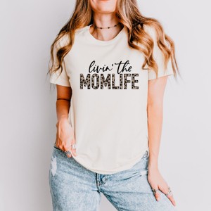 Simply Sage Market Livin' the Mom Life Leopard Short Sleeve Tee - L - Cream - 1 of 4