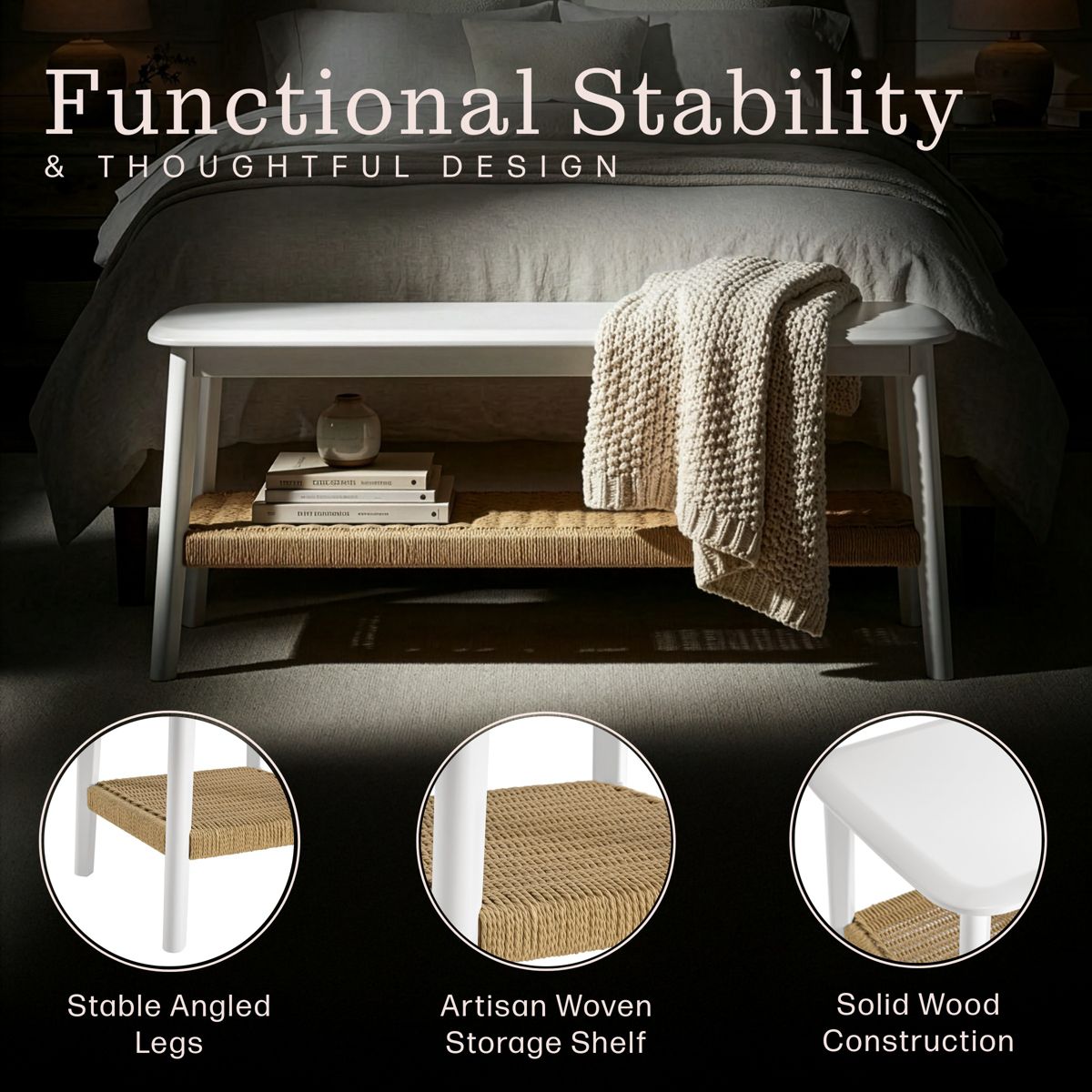 Alaterre Furniture Calais Entryway Bench, White - thumbnail 2
