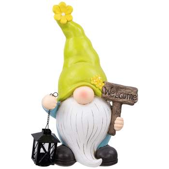 Northlight Welcome Gnome with Lantern Outdoor Garden Statue - 17.75"