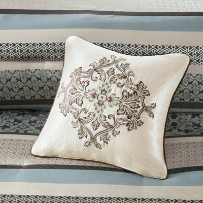 Blue Reversible Jacquard Queen Comforter Set with Decorative Pillows